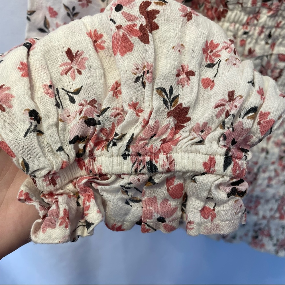 American Eagle Size XL Cropped Pink Beige Floral Long Sleeve Puffy Sleeve Blouse - Picture 8 of 13